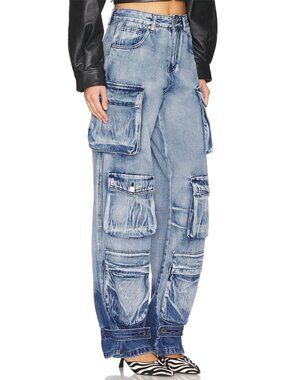 RtA Lea Cargo Jeans in Blue Smoke Size 27